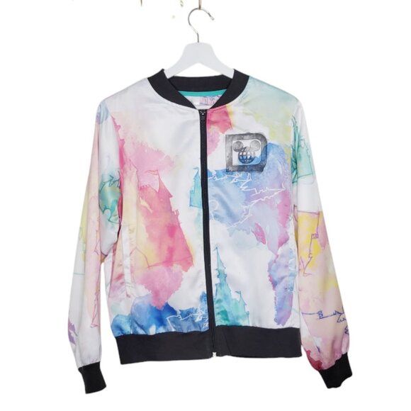 Disney World Cinderella Castle Watercolor Tie Dye Womens Jacket Coat Small #3251 - Picture 1 of 5